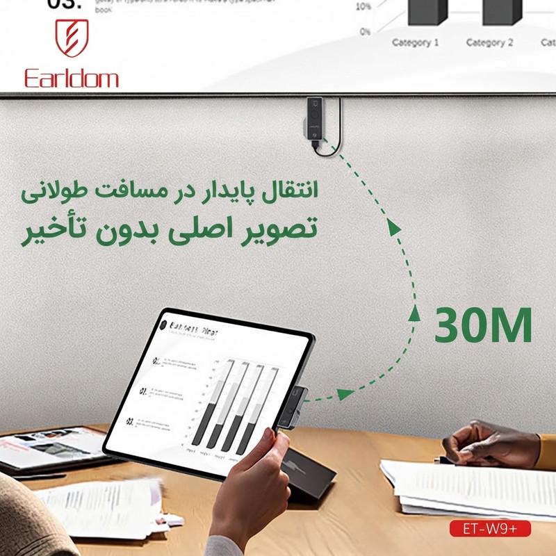 دانگل انتقال بی‌سیم صدا و تصویر USB-C به HDMI ارلدام مدل W9+