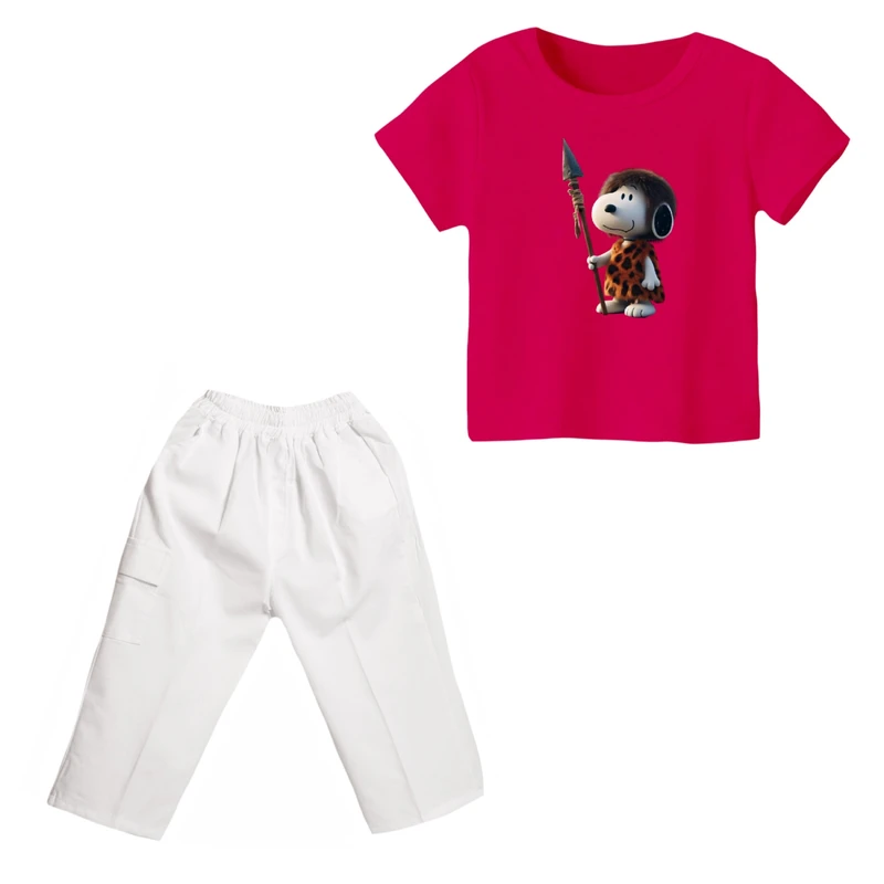 ست تی شرت و شلوارک دخترانه مدل اسنوپی کد ۳۲