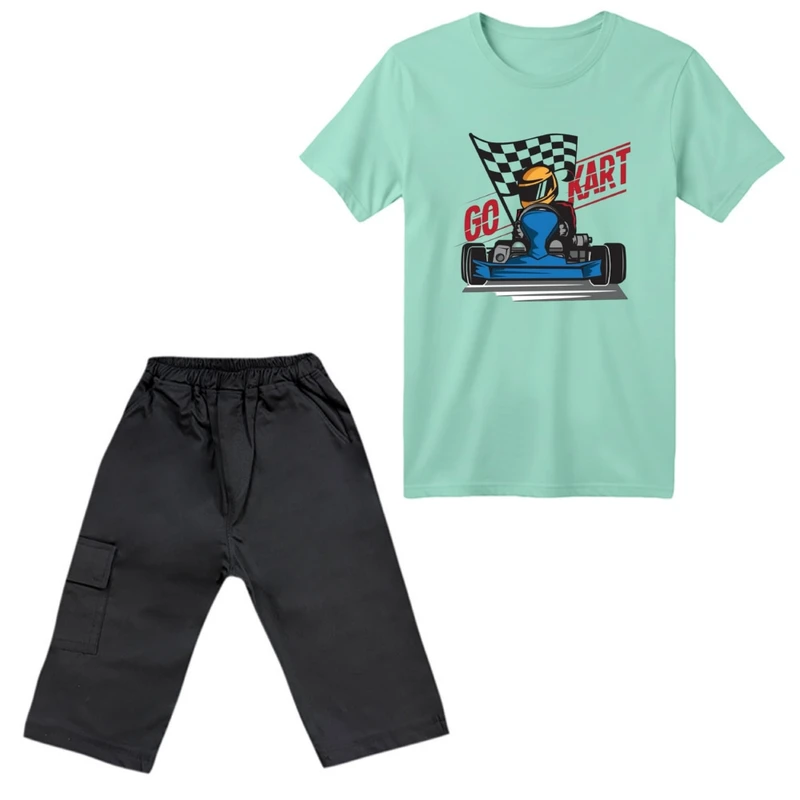 ست تی‌شرت آستین کوتاه و شلوارک پسرانه مدل ماشین کد 2