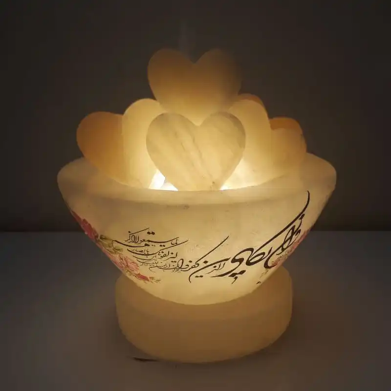 آباژور سنگ نمک مدل کاسه با قلب کد 1405