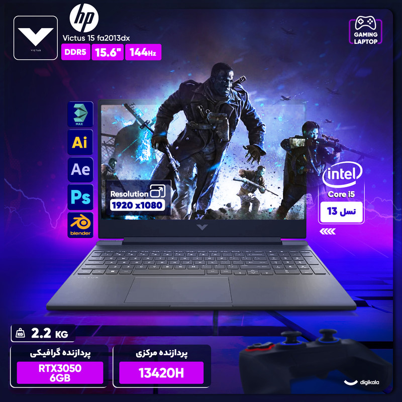 لپ تاپ 15.6 اینچی اچ‌پی مدل Victus 15 fa2013dx-i5 13420H-RTX3050 6GB-16GB DDR4 3200MHz-512GB SSD-W - کاستوم شده