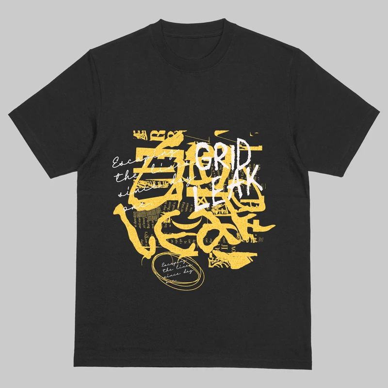 تی‌شرت آستین کوتاه مردانه مدل باکسی طرح GRID LEAK