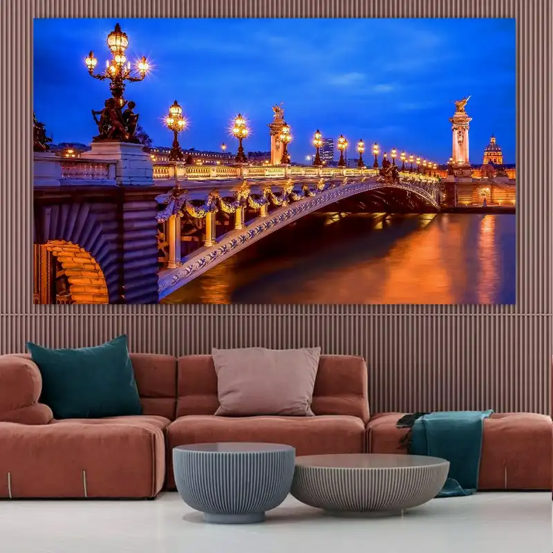 پوستر پارچه ای طرح پل پاریس مدل غروب در شهر کد k23