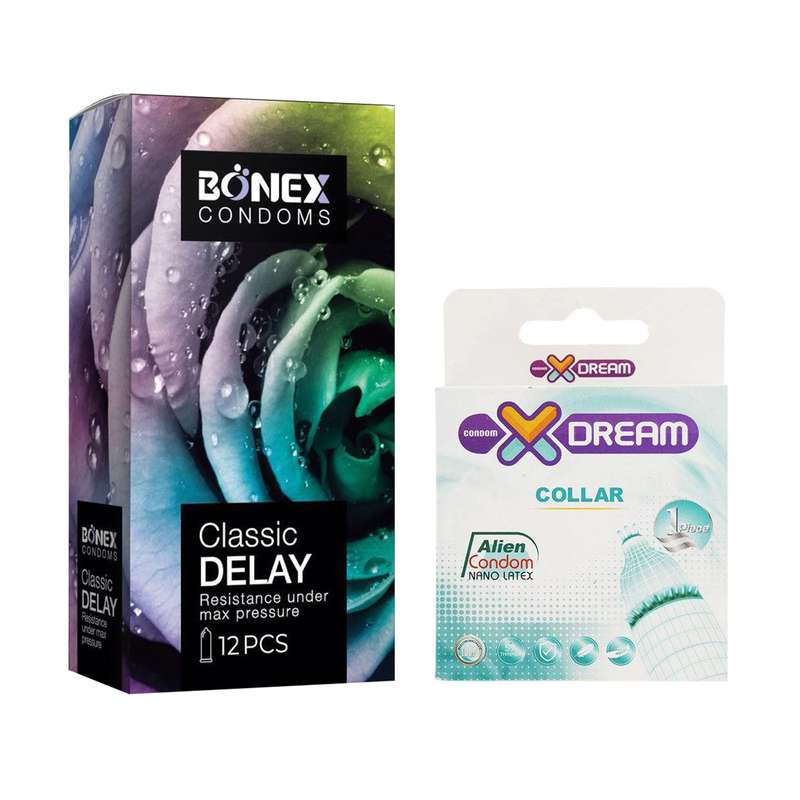 کاندوم بونکس مدل Classic Delay بسته 12 عددی به همراه کاندوم ایکس دریم مدل Collar