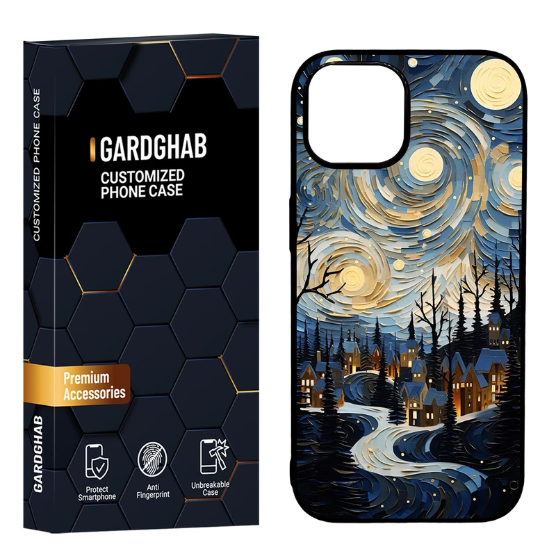 کاور گارد قاب مدل دور ژله ای پشت گلس هنری مناسب برای گوشی موبایل اپل iPhone 15 