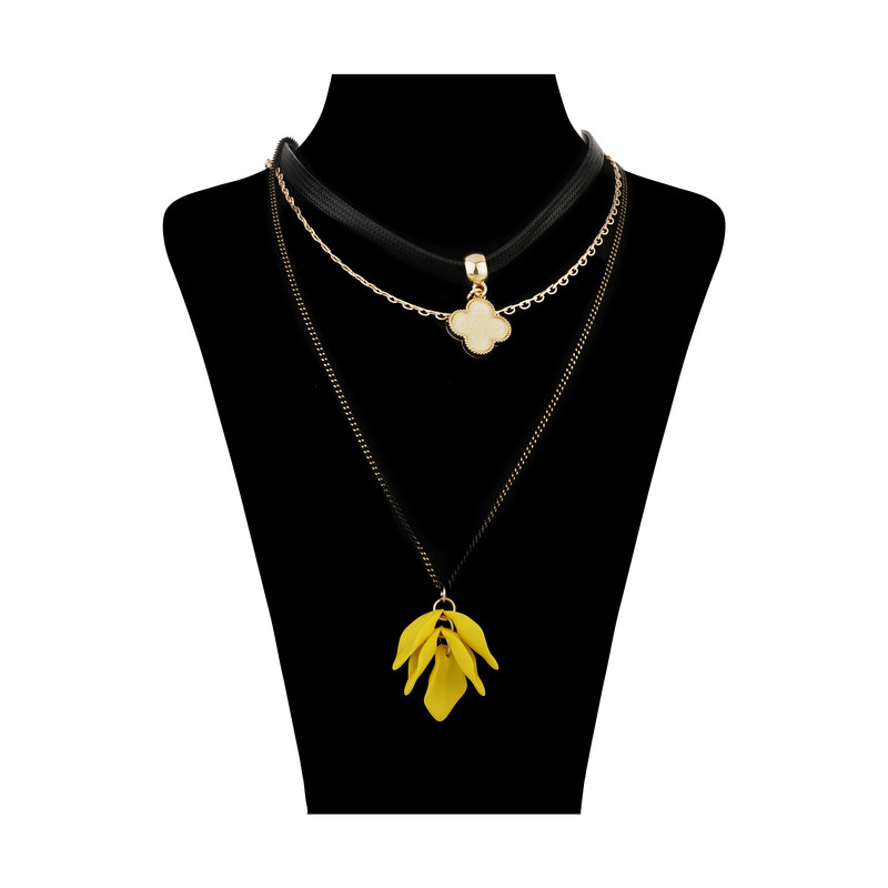  گردنبند زنانه مدل گل رز زرد مجموعه 3 عددی