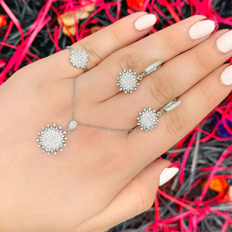 نیم ست نقره زنانه مدل خورشید کد BARF10