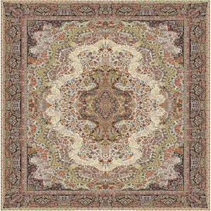 فرش ماشینی 1000 شانه محتشم زمینه کرم حاشیه سرمه ای مدل گلستان