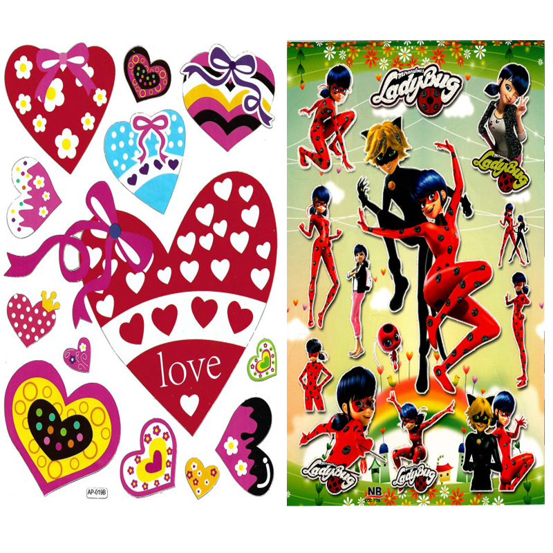 استیکر کودک طرح دختر کفشدوزکی و قلب و عشق کد CT106 مجموعه 2 عددی 