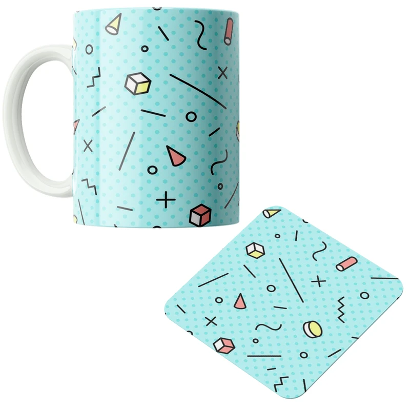 ماگ پاد آفرین مدل اشکال هندسی کد DKC527 به همراه زیر لیوانی