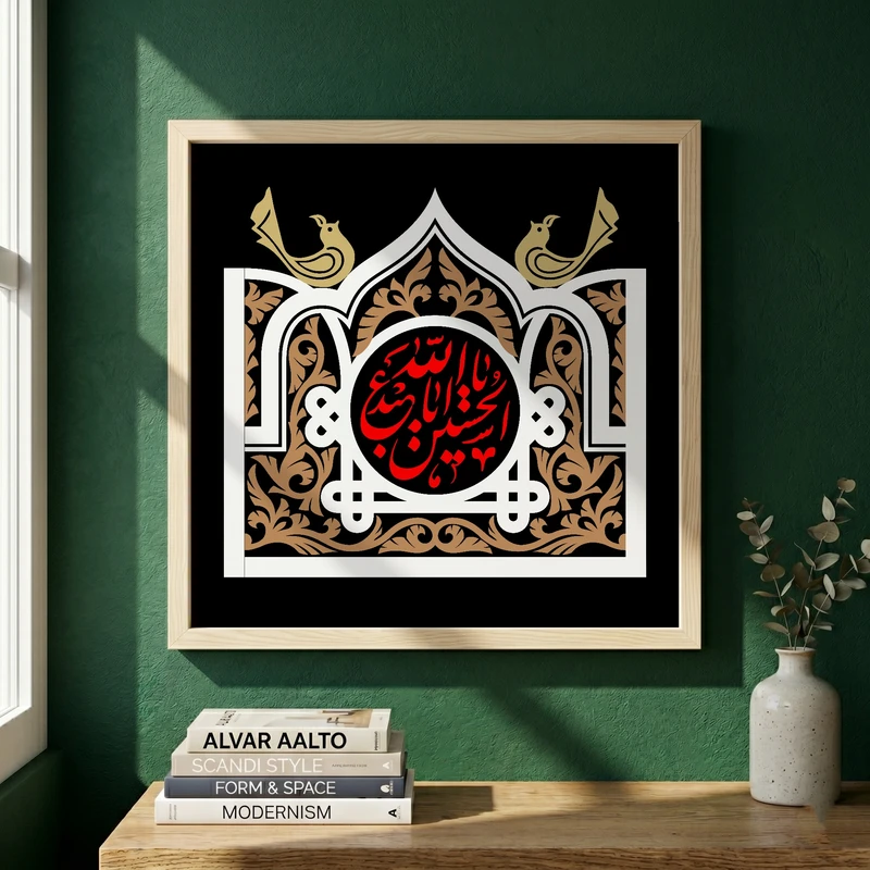 تابلو طرح یا اباعبد الله الحسین مدل G15463 فریم کرم روشن