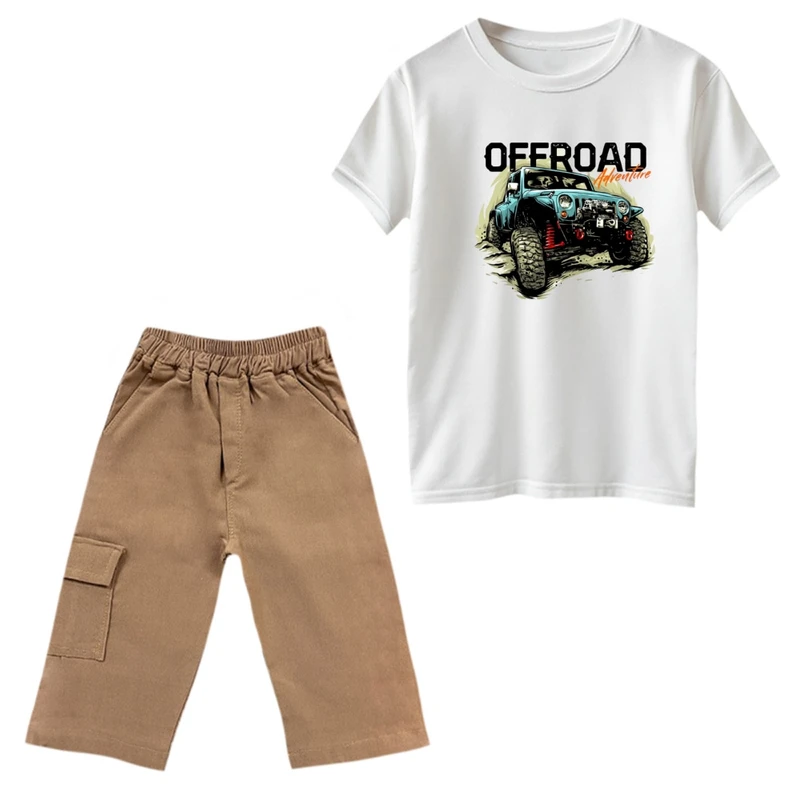 ست تی‌شرت و شلوارک پسرانه مدل جیپ آفرود