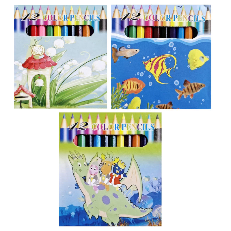 مداد رنگی 12 رنگ مدل کارتونی بسته 3 عددی