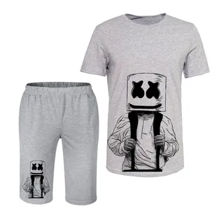 ست تی شرت و شلوارک مردانه مدل مارشملو کد 64 رنگ طوسی