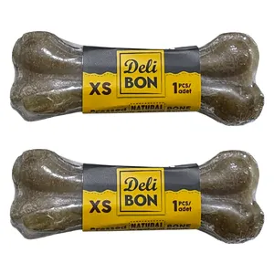 تشویقی سگ دلی بون مدل XS 8cm natural طرح استخوان  وزن 80 گرم بسته دو عددی