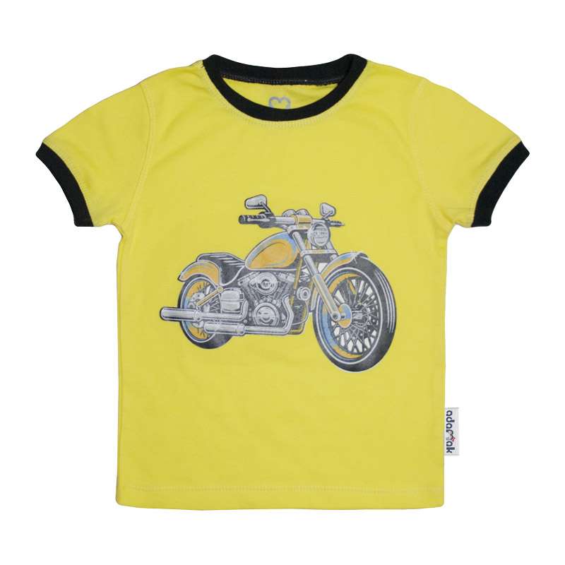 تی شرت نوزادی آدمک مدل موتور رنگ لیمویی