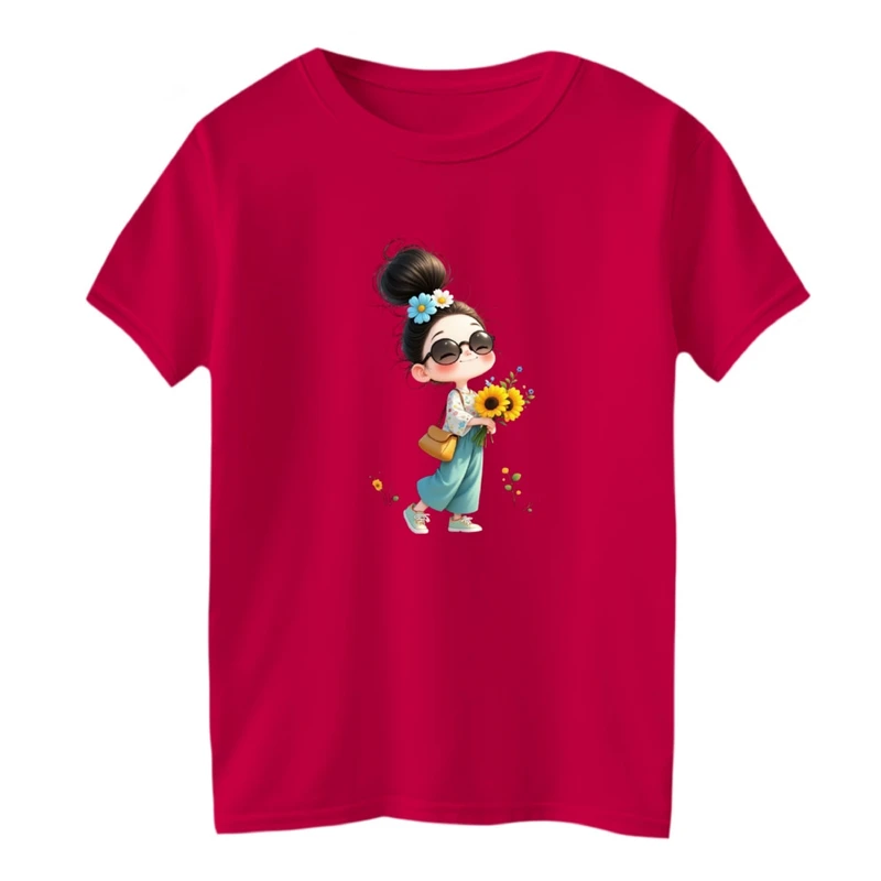 تی شرت آستین کوتاه بچگانه مدل دخترک آفتاب گردون
