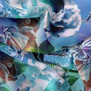 پارچه لباس مدل کرپ حریر طرح گل آبرنگی کد 8023A