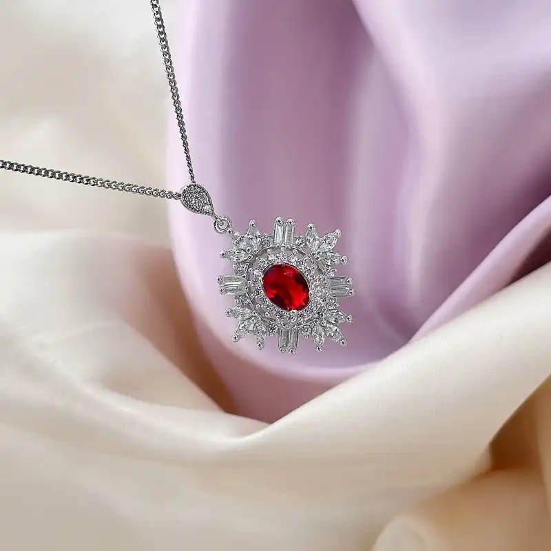 گردنبند نقره زنانه مدل سلطنتی یاقوت سرخ BARF 05