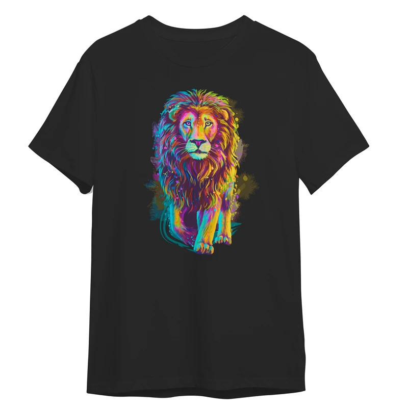 تی شرت آستین کوتاه مردانه مدل شیر گرافیکی کد 0394 رنگ مشکی