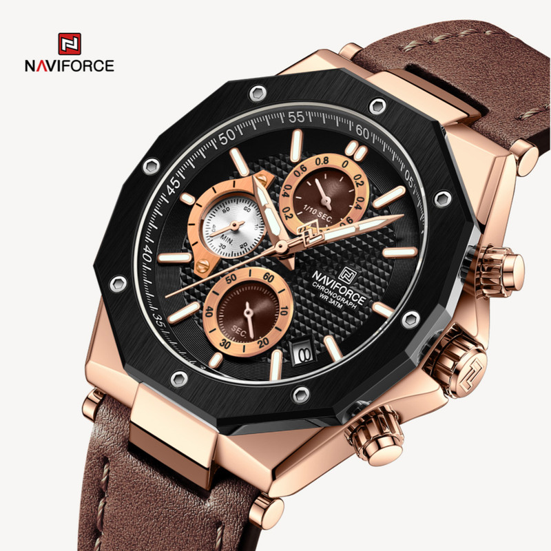 ساعت مچی عقربه‌ای مردانه نیوی فورس مدل کرنوگراف تقویمدار کد NF8028-RG.B.D