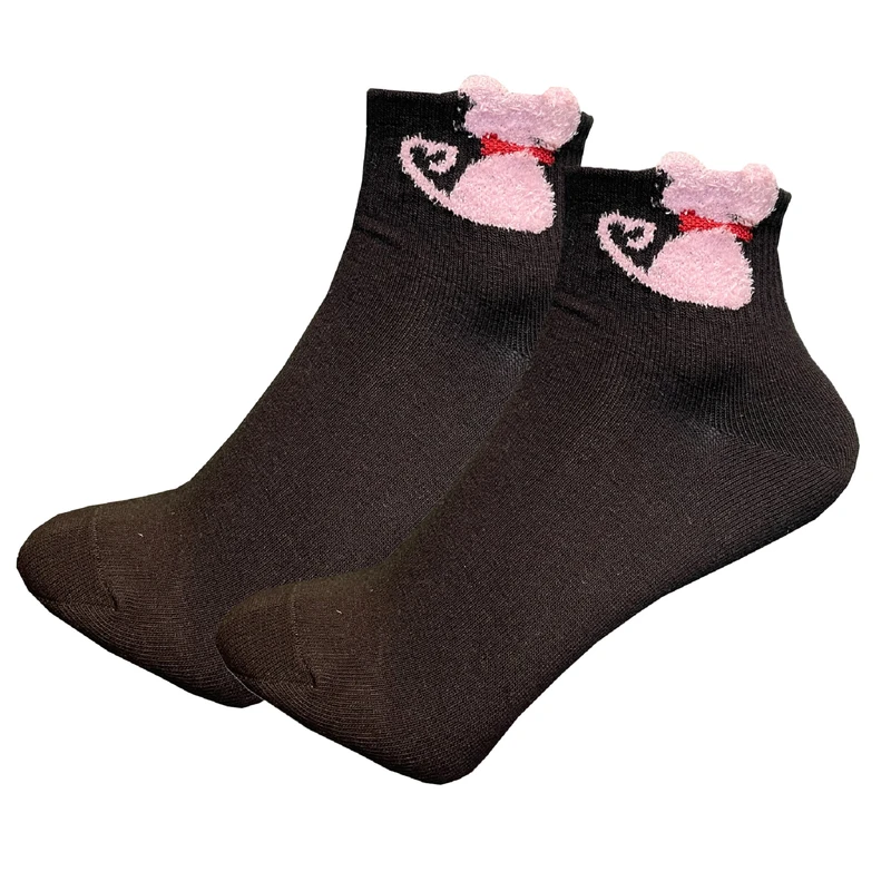 جوراب ساق کوتاه زنانه دون دزا مدل پنبه بوکله دار طرح گربه