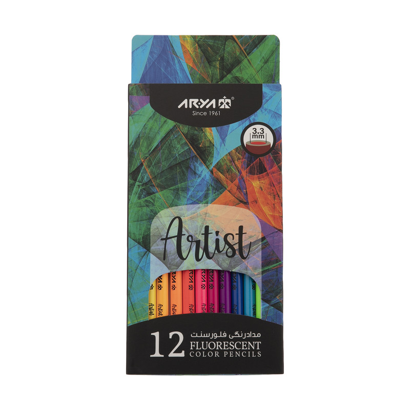 مداد رنگی 12 رنگ آریا مدل فلورسنت کد 3611