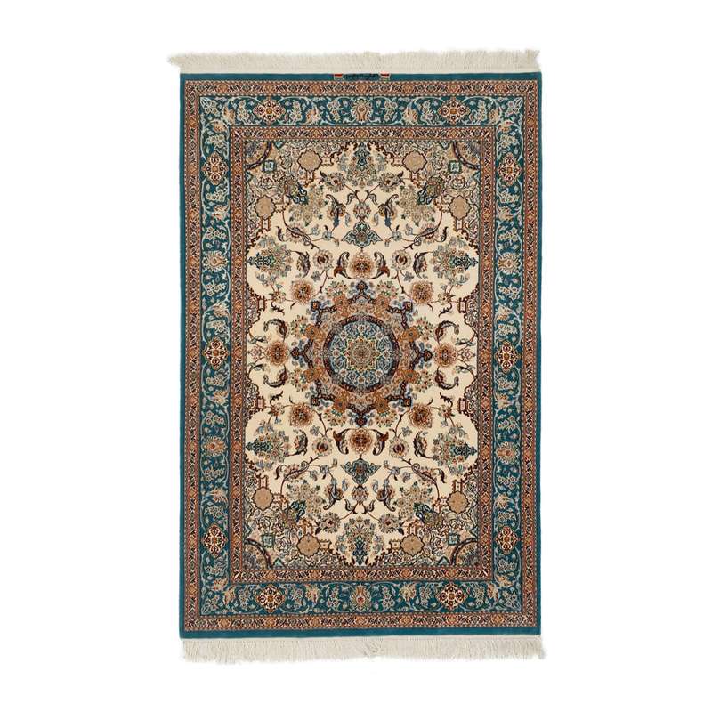 فرش دستبافت دو و نیم متری حکیمی مدل اصفهان چله و گل ابریشم کد 597501