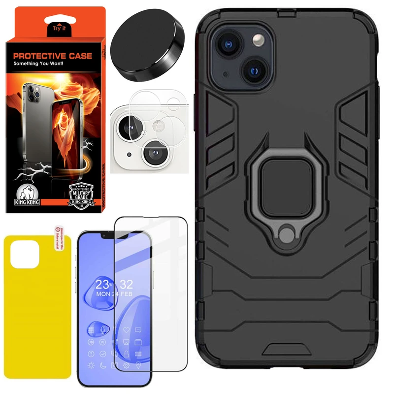 کاور کینگ کونگ مدل BATMAN مناسب برای گوشی موبایل اپل Iphone 13 به همراه محافظ صفحه نمایش و محافظ لنز دوربین و برچسب محافظ پشت و پایه نگهدارنده گوشی