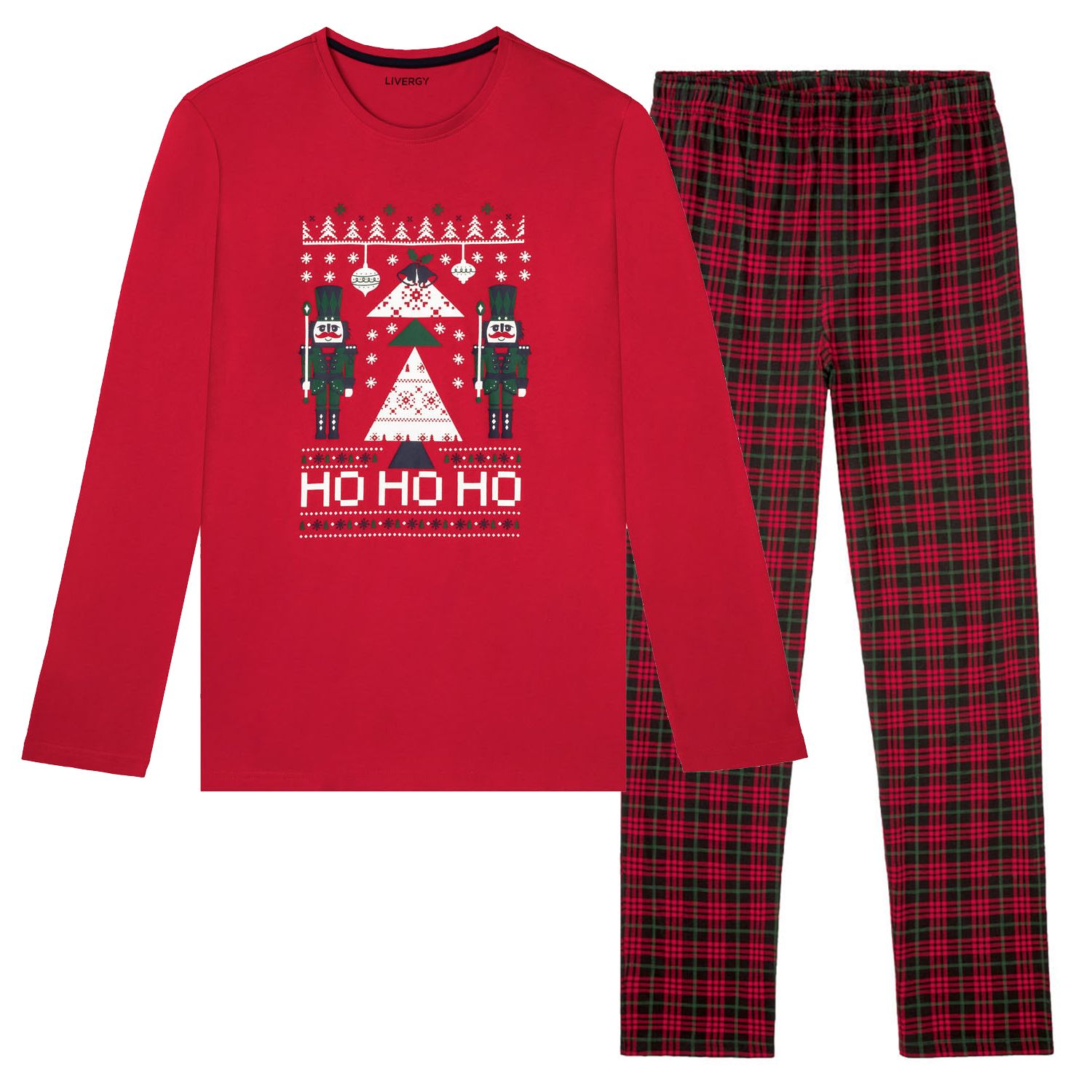 ست تی شرت و شلوار مردانه لیورجی مدل کریسمسی کد HUHU2022 رنگ قرمز