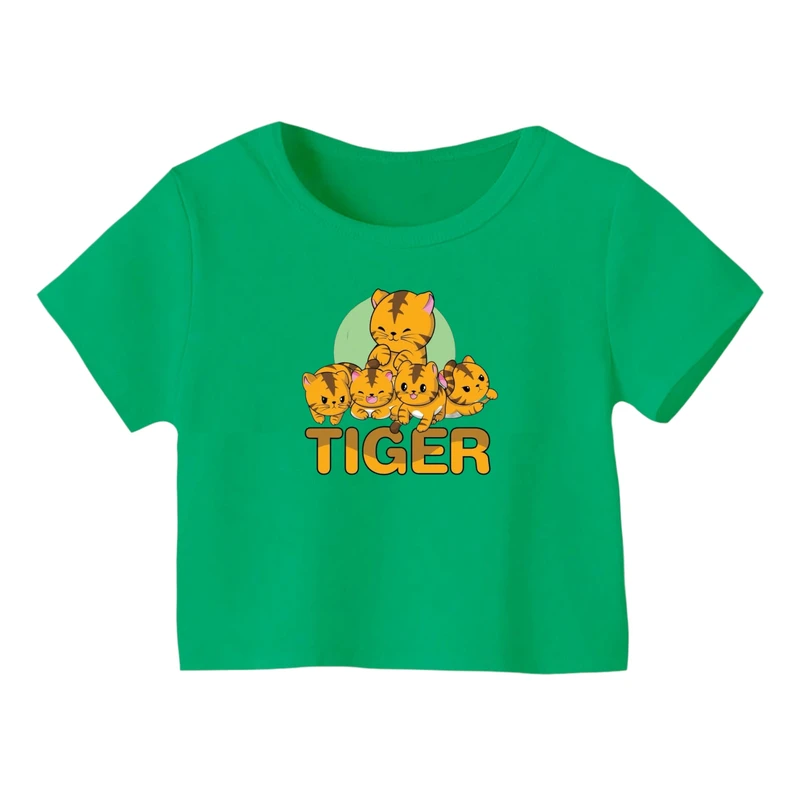 کراپ‌ تی‌شرت آستین کوتاه زنانه مدل ببر کد ۶