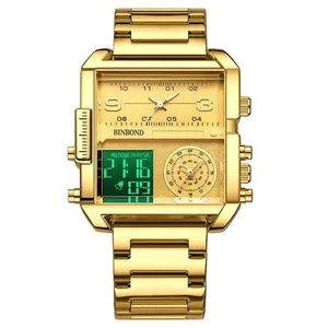 ساعت مچی عقربه‌ای مردانه بین باند مدل سه زمانه کرنوگراف بند استیل کد 2