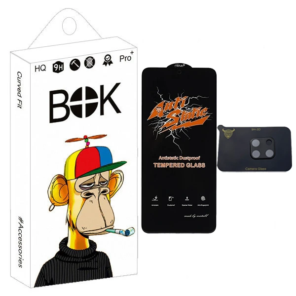 محافظ صفحه نمایش بوک مدل Antistatic Guard مناسب برای گوشی موبایل شیائومی redmi 10C به همراه محافظ لنز دوربین