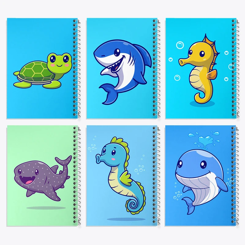 دفتر مشق 50 برگ خندالو طرح حیوانات بامزه کد 412 مجموعه 6 عددی