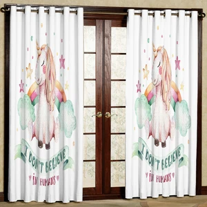 پرده کودک مدل اسب تک شاخ مخمل پانچی کد 1058 سایز 140x280 سانتی متر