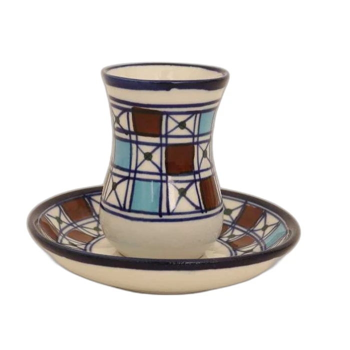 فنجان و نعلبکی چینی ميبد مرواريد مدل شطرنجي کد KEM-LI