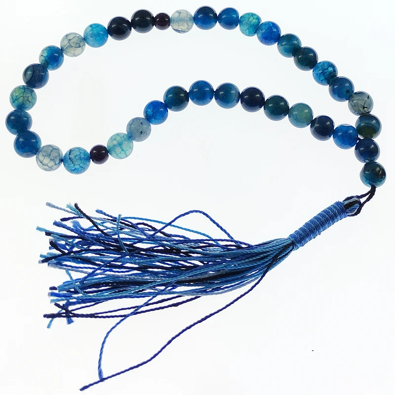 تسبیح سلین کالا مدل عقیق ماداگاسکار آبی 33 دانه اصل 8 میل cod-56