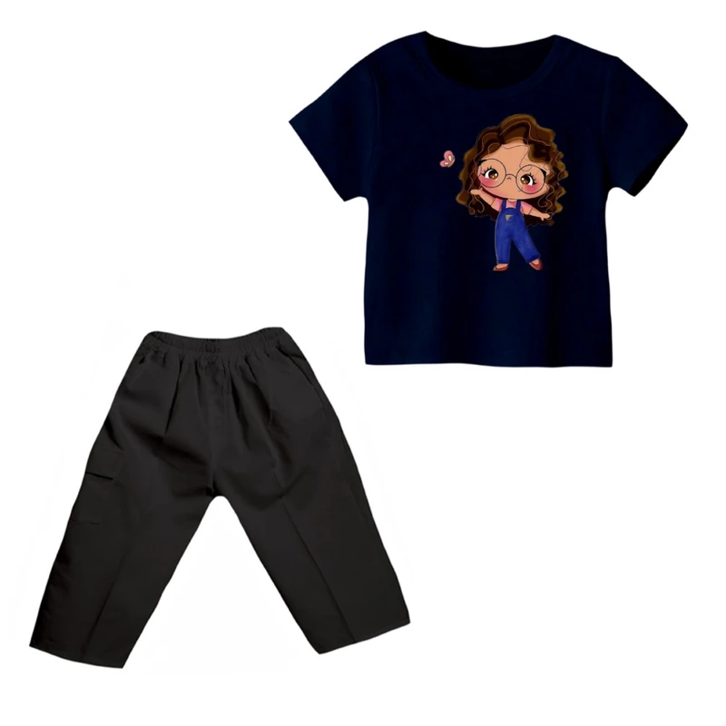 ست تی شرت و شلوارک دخترانه مدل دخترک کد ۷