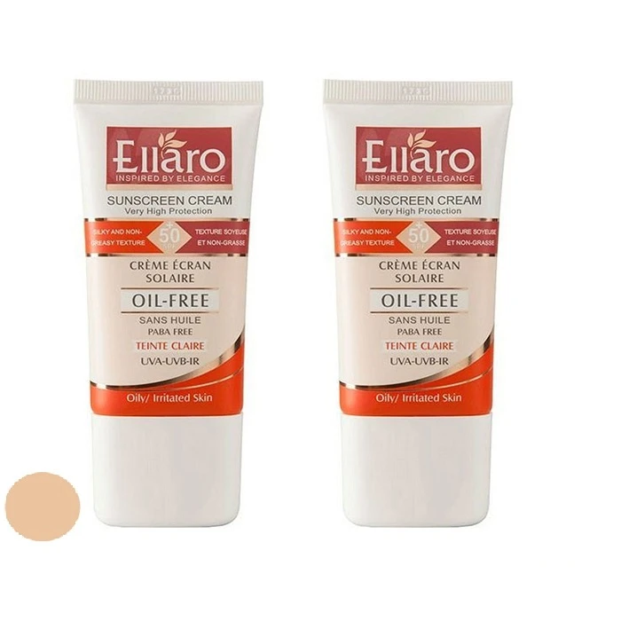 کرم ضد آفتاب رنگی الارو SPF 50 مدل Teinte Claire تحت لیسانس مناسب پوست چرب و مختلط حجم 40 میلی لیتر مجموعه دو عددی