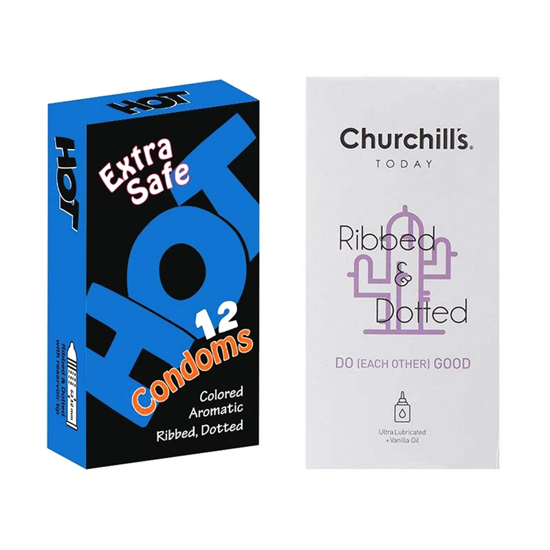 کاندوم چرچیلز مدل Do Each Other Good بسته 12 عددی به همراه کاندوم هات مدل Extra Safe بسته 12 عددی