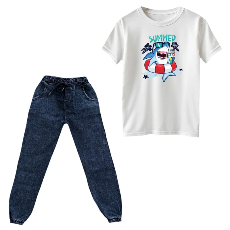 ست تی‌شرت و شلوار پسرانه مدل کوسه کد ۱