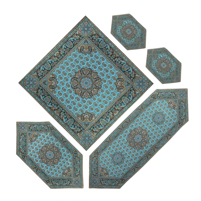 ست 5 تکه رومیزی ترمه مدل قاجار کد ghab-1007