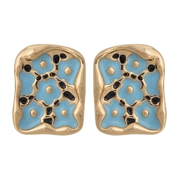 گوشواره میخی زنانه ژوپینگ مدل میناکاری گلدار مستطیلی کد 2