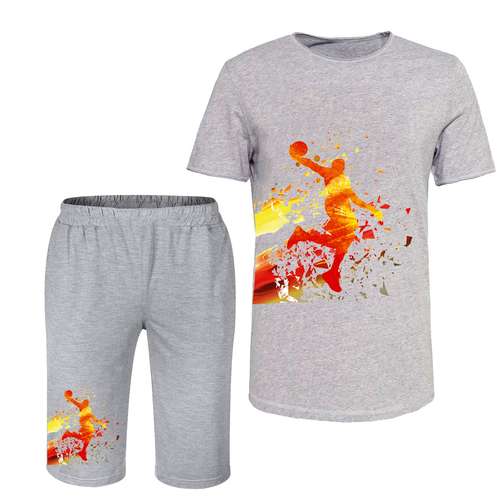 ست تی شرت آستین کوتاه و شلوارک مردانه مدل بسکتبال کد C60 رنگ طوسی