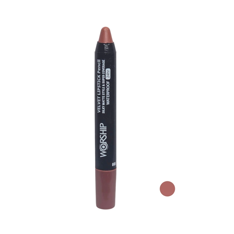 رژ لب مدادی مات مخملی ورشیپ مدل  VELVET MATTE ضد آب شماره 109