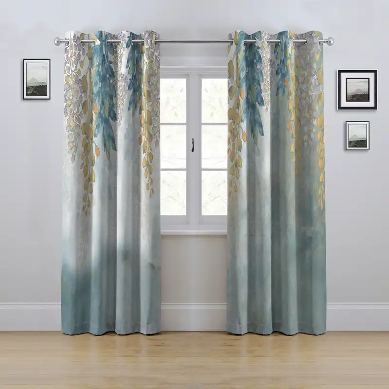 پرده مدل پانچی طرح آویز برگ سایز 280x145 سانتی متر