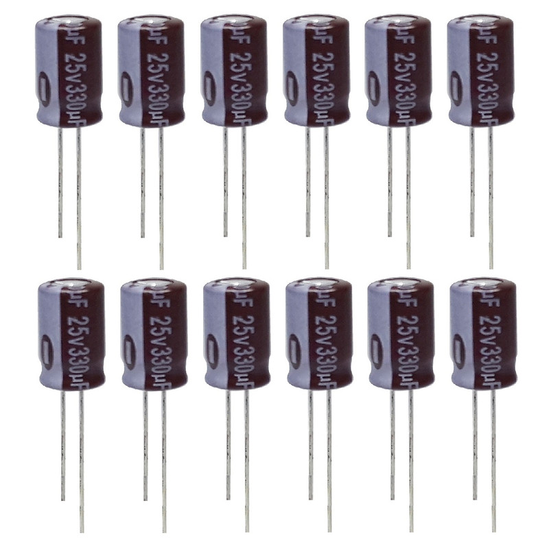 خازن الکترولیت 330 میکروفاراد 25 ولت آکسبوم مدل TEC-33125 بسته 12 عددی