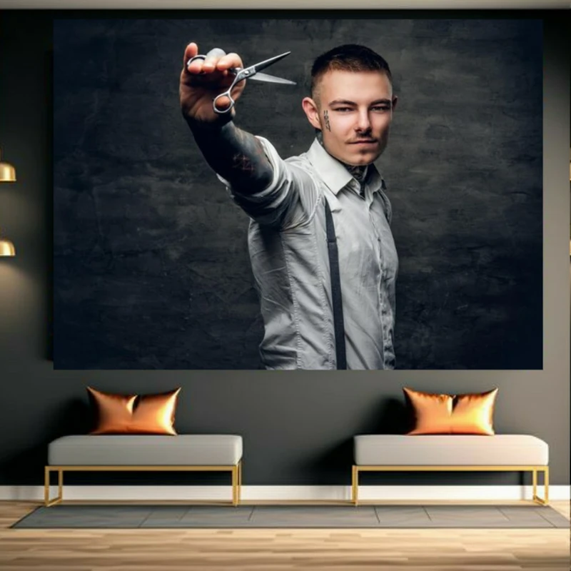 پوستر طرح مخمل آرایشگاه مردانه مدل قیچی کد FP105709