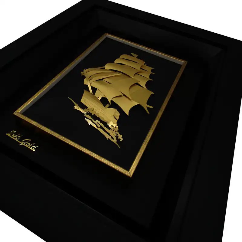 تابلو طلا کوب زرکات طرح قایق بادبانی مدل F136