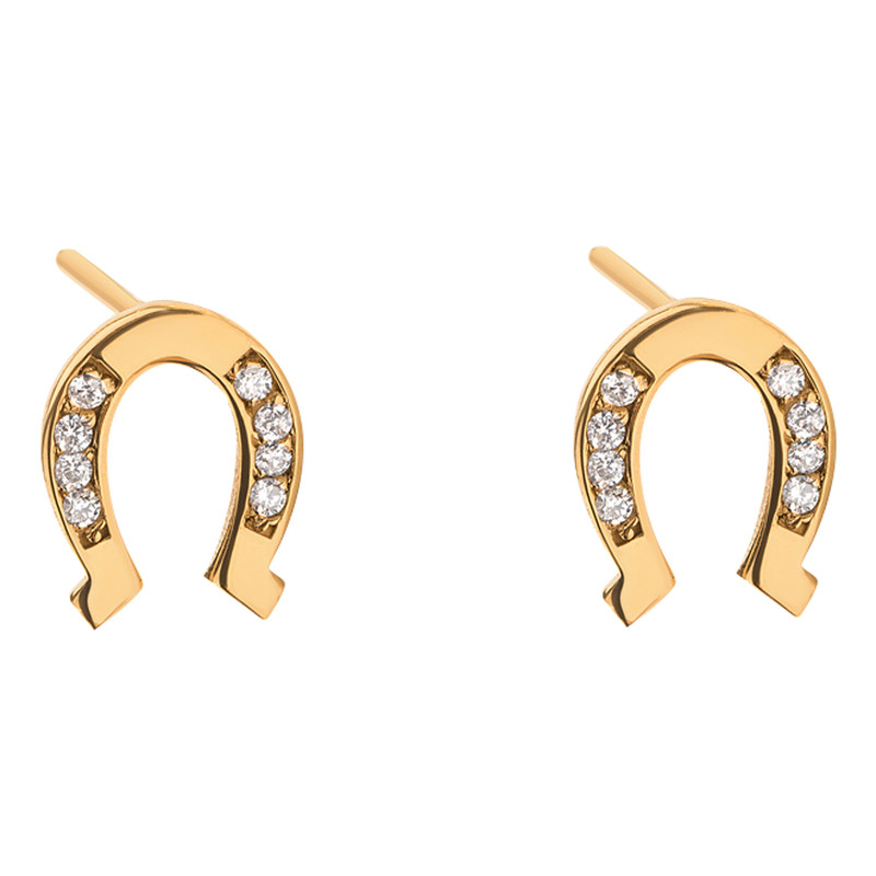 گوشواره طلا میخی 18 عیار زنانه پرسته مدل نعل نگین دار کد we733